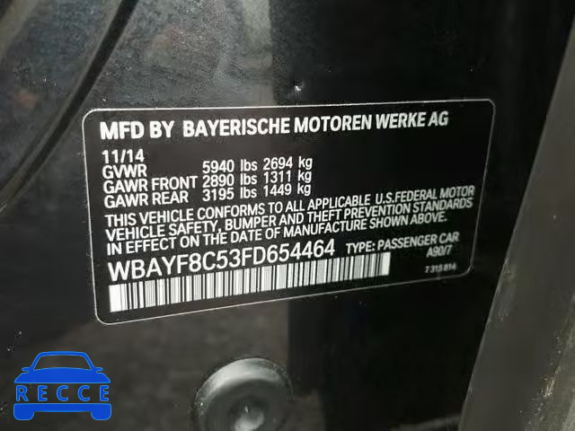 2015 BMW 750 LXI WBAYF8C53FD654464 зображення 9