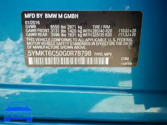 2016 BMW X5 M 5YMKT6C50G0R78798 зображення 9