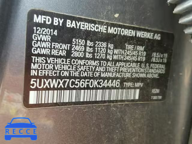 2015 BMW X3 XDRIVE3 5UXWX7C56F0K34446 зображення 9