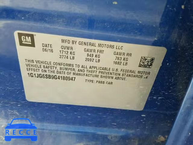 2016 CHEVROLET SONIC RS 1G1JG6SB9G4180947 image 9