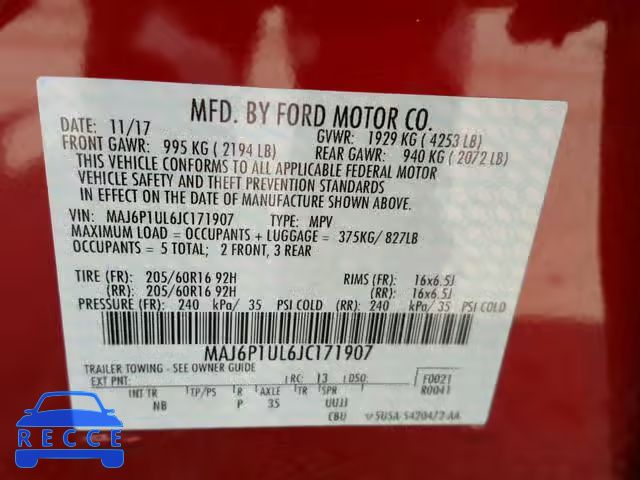 2018 FORD ECOSPORT S MAJ6P1UL6JC171907 Bild 9