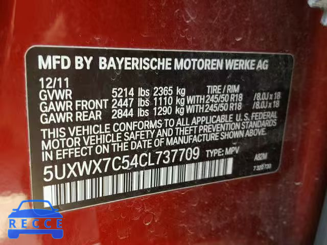 2012 BMW X3 XDRIVE3 5UXWX7C54CL737709 Bild 7