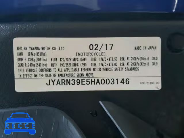 2017 YAMAHA YZFR1 JYARN39E5HA003146 image 9