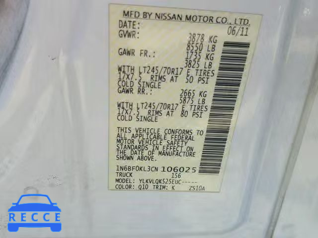 2012 NISSAN NV 1500 1N6BF0KL3CN106025 image 9