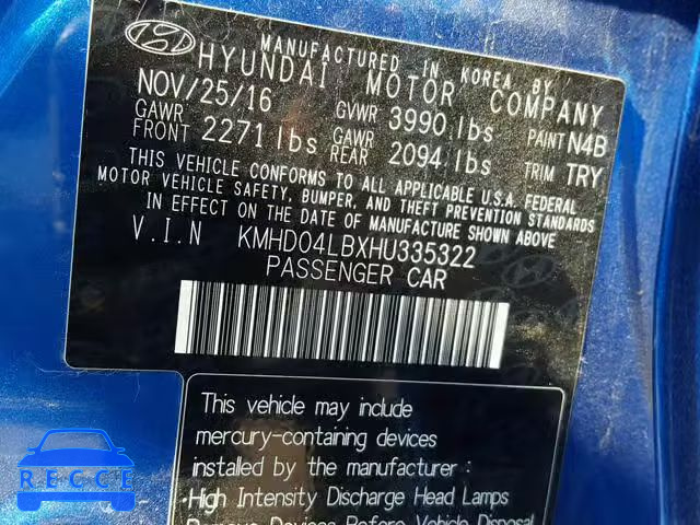 2017 HYUNDAI ELANTRA SP KMHD04LBXHU335322 image 9