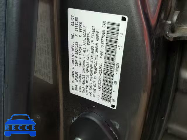 2007 ACURA TL TYPE S 19UUA76587A022540 зображення 9