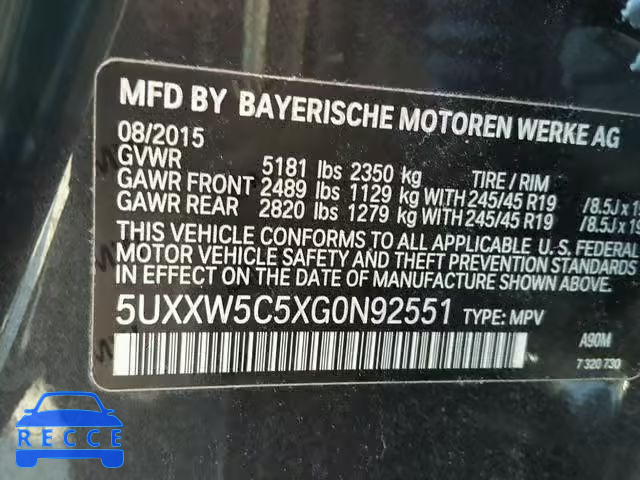 2016 BMW X4 XDRIVE3 5UXXW5C5XG0N92551 image 9