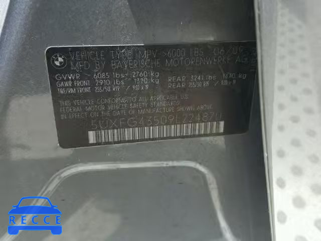 2009 BMW X6 XDRIVE3 5UXFG43509L224870 image 9