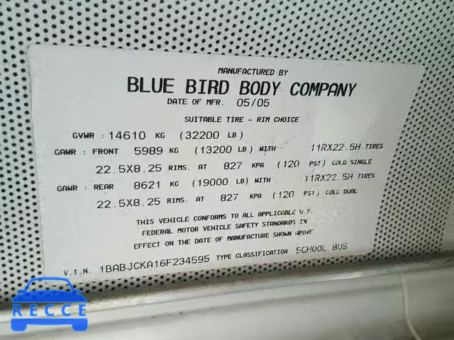 2006 BLUE BIRD SCHOOL BUS 1BABJCKA16F234595 Bild 9