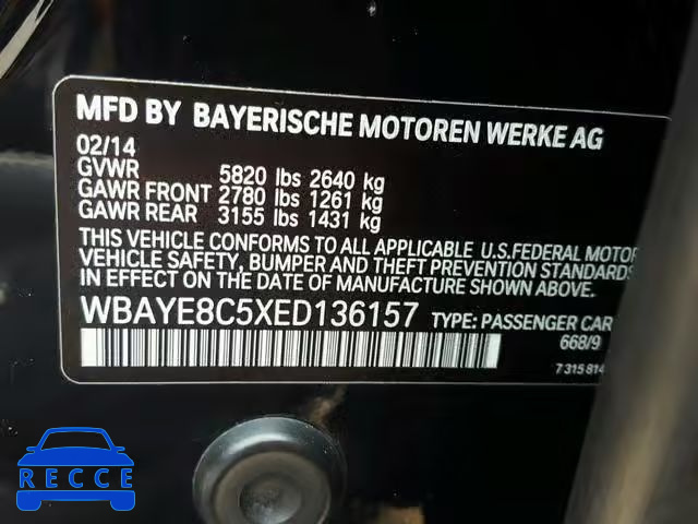2014 BMW 750 LI WBAYE8C5XED136157 image 9