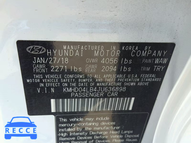 2018 HYUNDAI ELANTRA SP KMHD04LB4JU636898 image 9