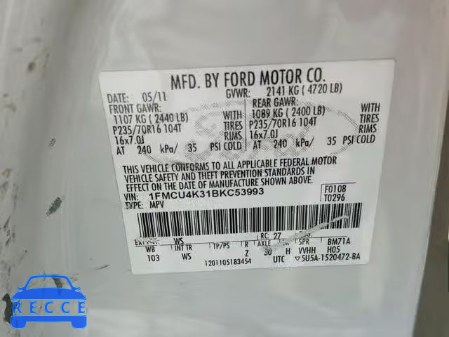 2011 FORD ESCAPE HYB 1FMCU4K31BKC53993 image 9
