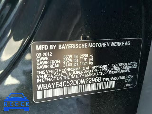 2013 BMW 740 LI WBAYE4C52DDW22968 Bild 9