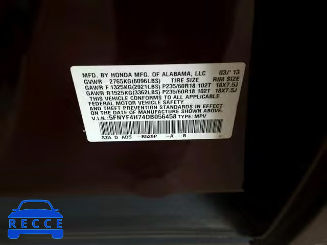 2013 HONDA PILOT EXLN 5FNYF4H74DB056458 image 9