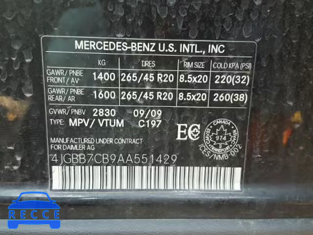 2010 MERCEDES-BENZ ML 550 4MA 4JGBB7CB9AA551429 image 9