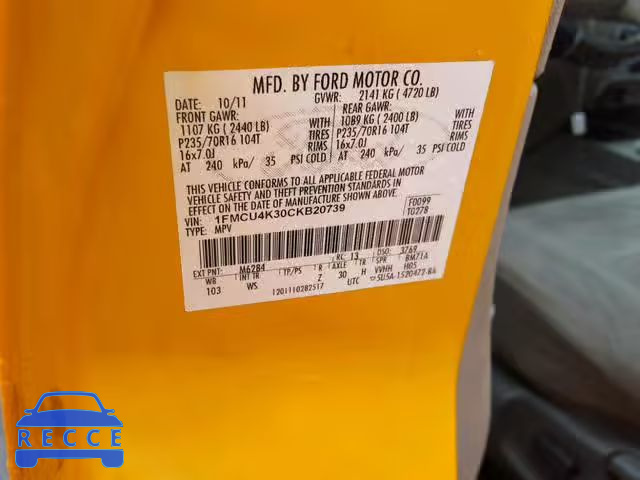 2012 FORD ESCAPE HYB 1FMCU4K30CKB20739 image 9