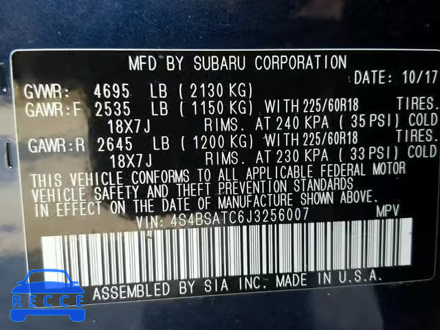 2018 SUBARU OUTBACK TO 4S4BSATC6J3256007 Bild 9