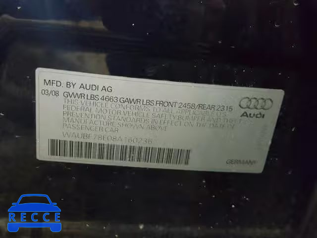 2008 AUDI A4 S-LINE WAUBF78E08A160236 image 9