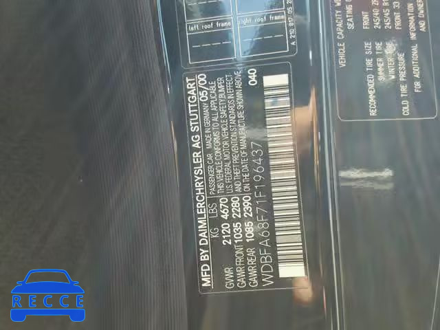 2001 MERCEDES-BENZ SL 500 WDBFA68F71F196437 image 9