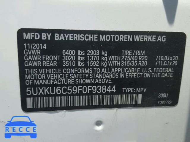 2015 BMW X6 XDRIVE5 5UXKU6C59F0F93844 Bild 9