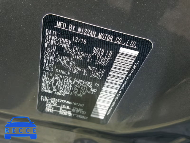 2017 NISSAN QUEST S JN8AE2KP4H9167257 image 9