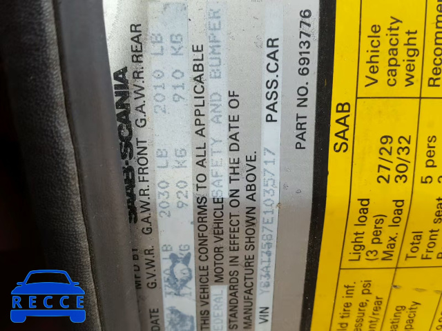 1984 SAAB 900 YS3AT35S7E1035717 image 9