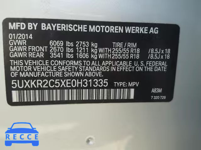 2014 BMW X5 SDRIVE3 5UXKR2C5XE0H31335 зображення 9