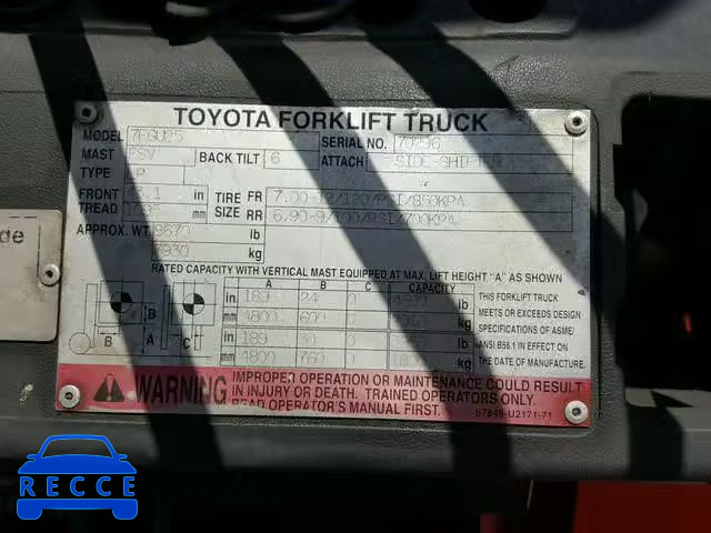 2007 TOYOTA FORKLIFT 7FGU25 зображення 9