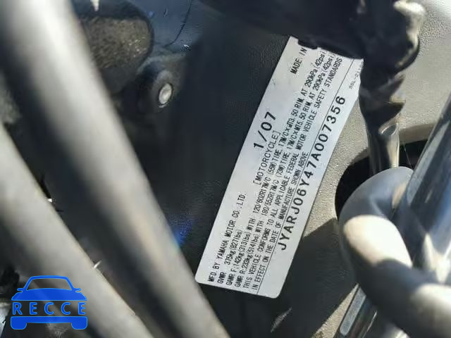 2007 YAMAHA YZFR6 S JYARJ06Y47A007356 image 9