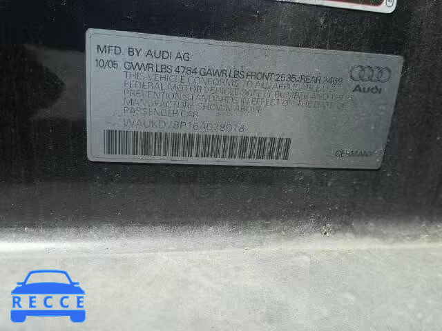 2006 AUDI A3 S-LINE WAUKD78P16A078018 зображення 9