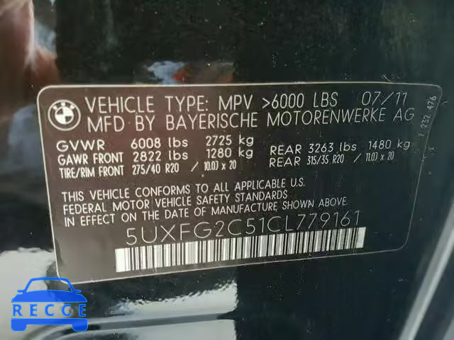 2012 BMW X6 XDRIVE3 5UXFG2C51CL779161 image 9