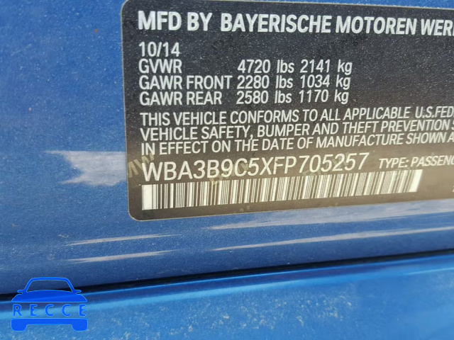2015 BMW 335 XI WBA3B9C5XFP705257 image 9