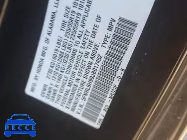 2018 HONDA ODYSSEY EL 5FNRL6H99JB017452 image 9