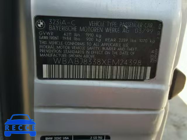 1999 BMW 323 IC AUT WBABJ8338XEM24398 зображення 9