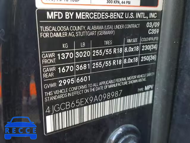 2009 MERCEDES-BENZ R 350 4MAT 4JGCB65EX9A098987 image 9