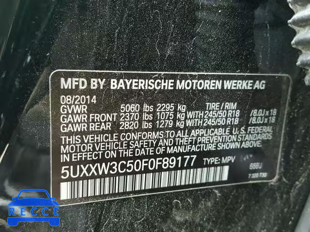 2015 BMW X4 XDRIVE2 5UXXW3C50F0F89177 image 9