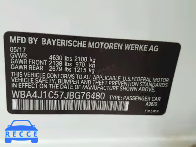 2018 BMW 430I GRAN WBA4J1C57JBG76480 image 9