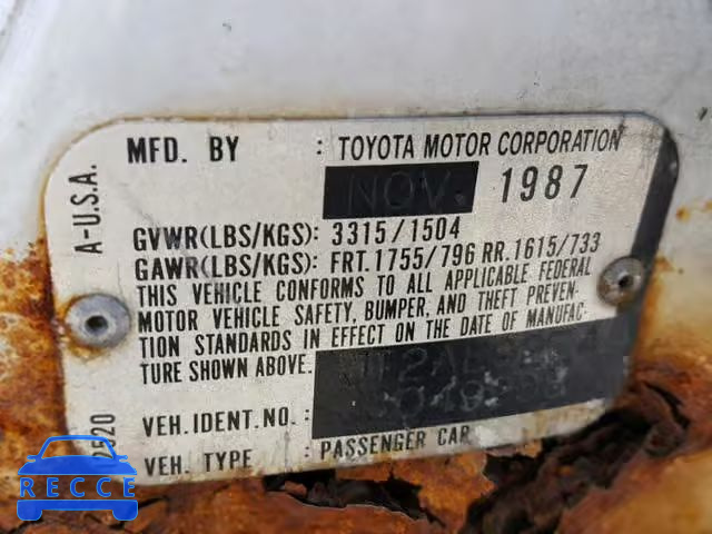 1988 TOYOTA COROLLA DL JT2AE92E4J3049908 image 9