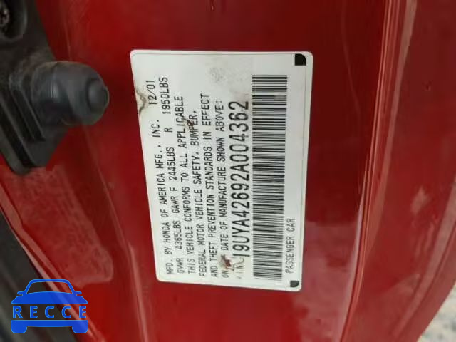 2002 ACURA 3.2CL TYPE 19UYA42692A004362 image 9