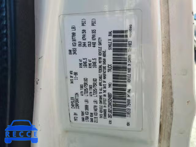 1999 DODGE RAM VAN B2 2B7JB21Z3XK524887 зображення 9
