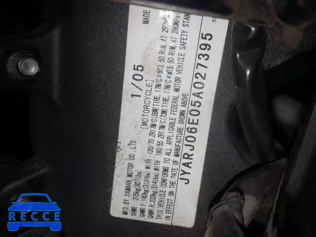 2005 YAMAHA YZFR6 L JYARJ06E05A027395 image 9