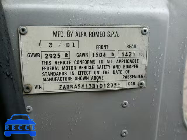 1981 ALFA ROMEO VELOCE 200 ZARBA5413B1012751 зображення 9