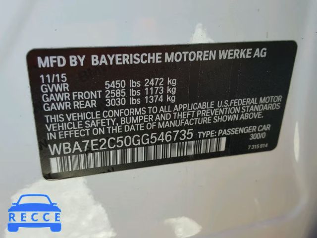 2016 BMW 740 I WBA7E2C50GG546735 image 9