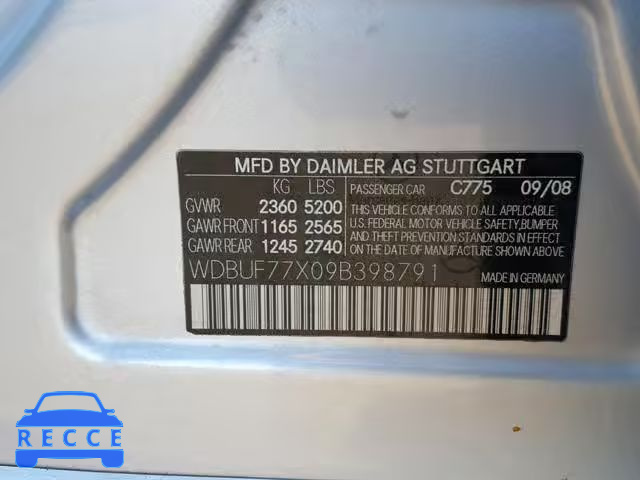 2009 MERCEDES-BENZ E 63 AMG WDBUF77X09B398791 image 9