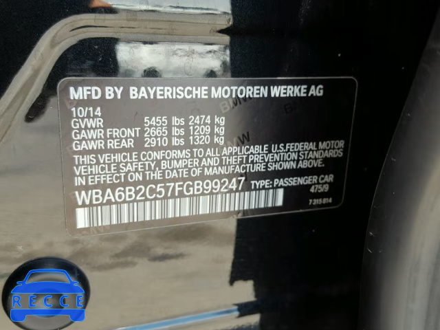 2015 BMW 650 I WBA6B2C57FGB99247 зображення 9