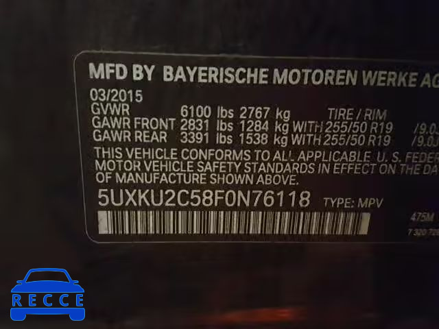 2015 BMW X6 XDRIVE3 5UXKU2C58F0N76118 image 9