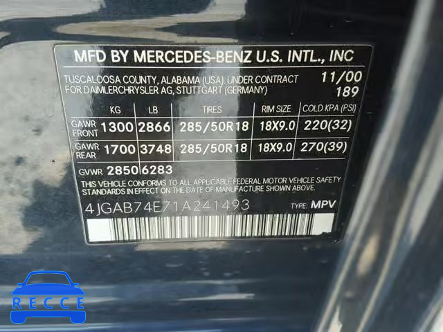 2001 MERCEDES-BENZ ML 55 4JGAB74E71A241493 зображення 9