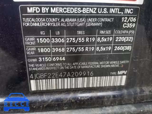 2007 MERCEDES-BENZ GL 320 CDI 4JGBF22E47A209916 зображення 9