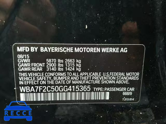 2016 BMW 750 XI WBA7F2C50GG415365 зображення 9