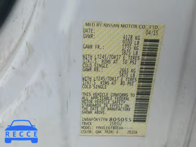 2015 NISSAN NV 2500 1N6AF0KY7FN805055 Bild 9